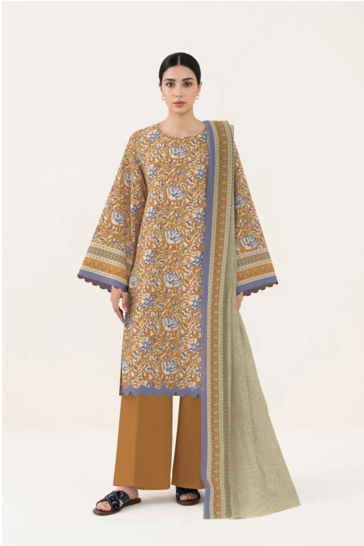 3 Pieces - Sapphire Unstitched Yellow Ladies Lawn Suit