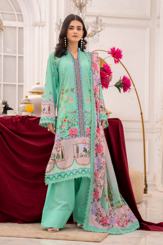 3 Pieces - Raabi Unstitched Pista Print Lawn Suit