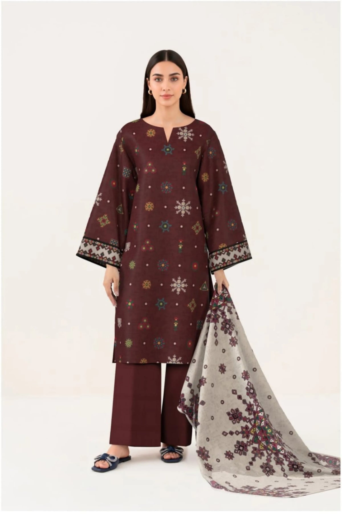 3 Pieces - Sapphire Unstitched Maroon Ladies Lawn Suit