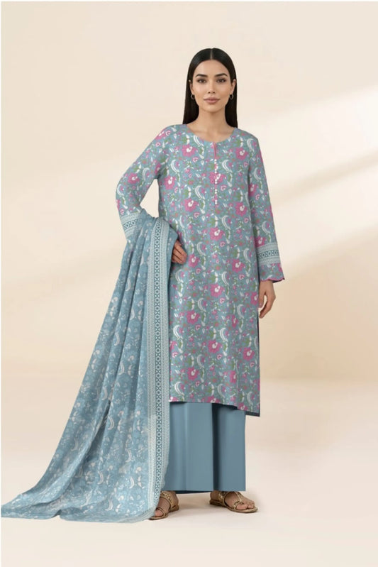 3 Pieces - Sapphire Unstitched Sky Blue Ladies Lawn Suit