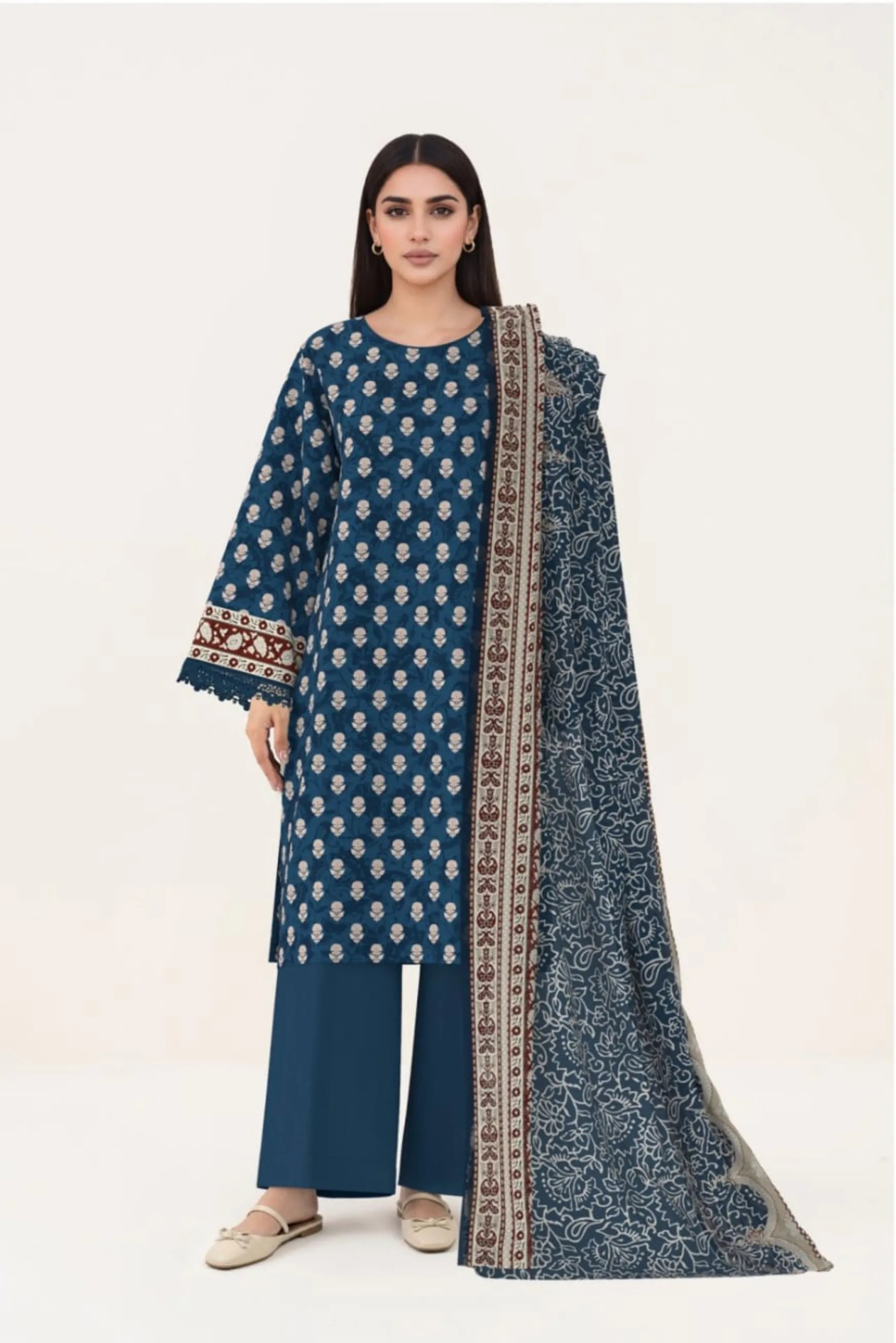 3 Pieces - Sapphire Unstitched Navy Blue Ladies Lawn Suit