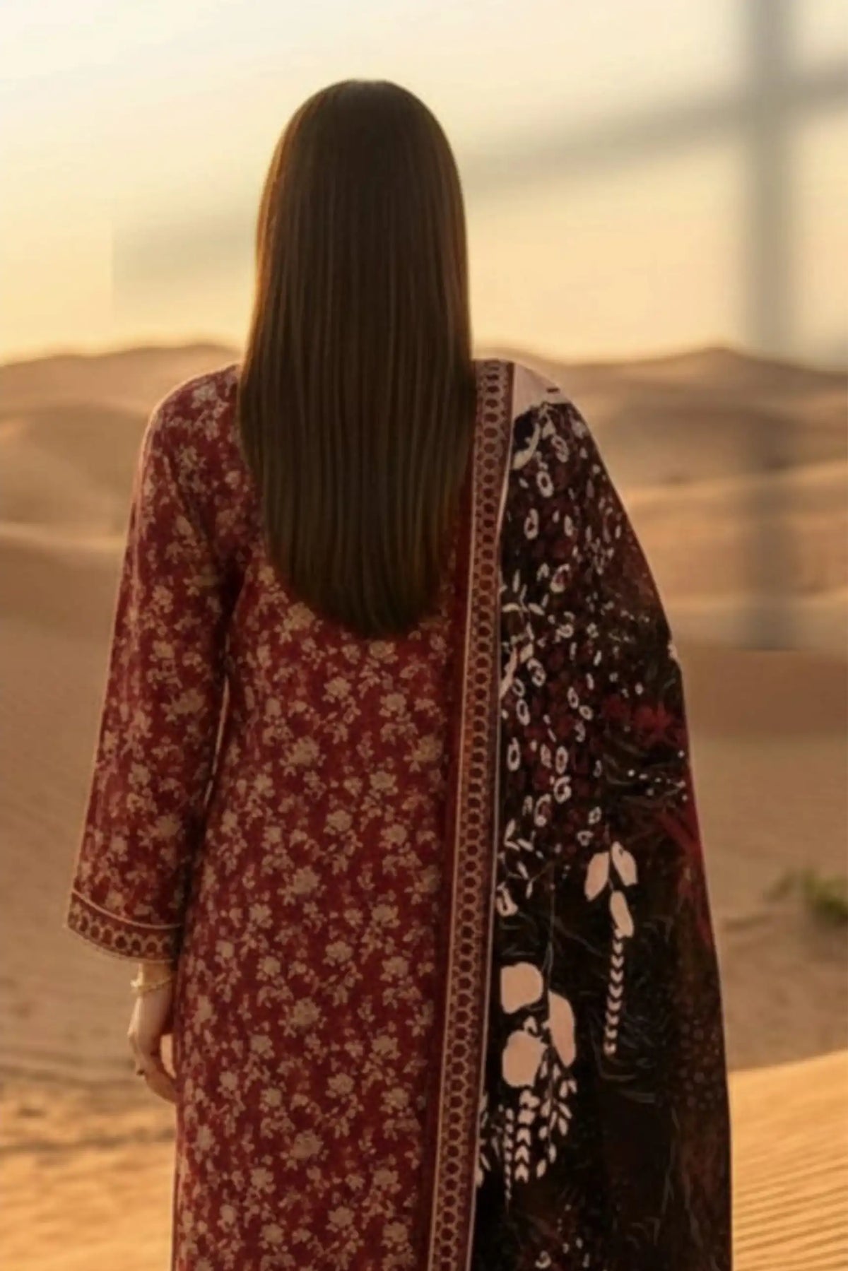 3 Pieces - Janan Unstitched Maroon Printed Lawn Suit
