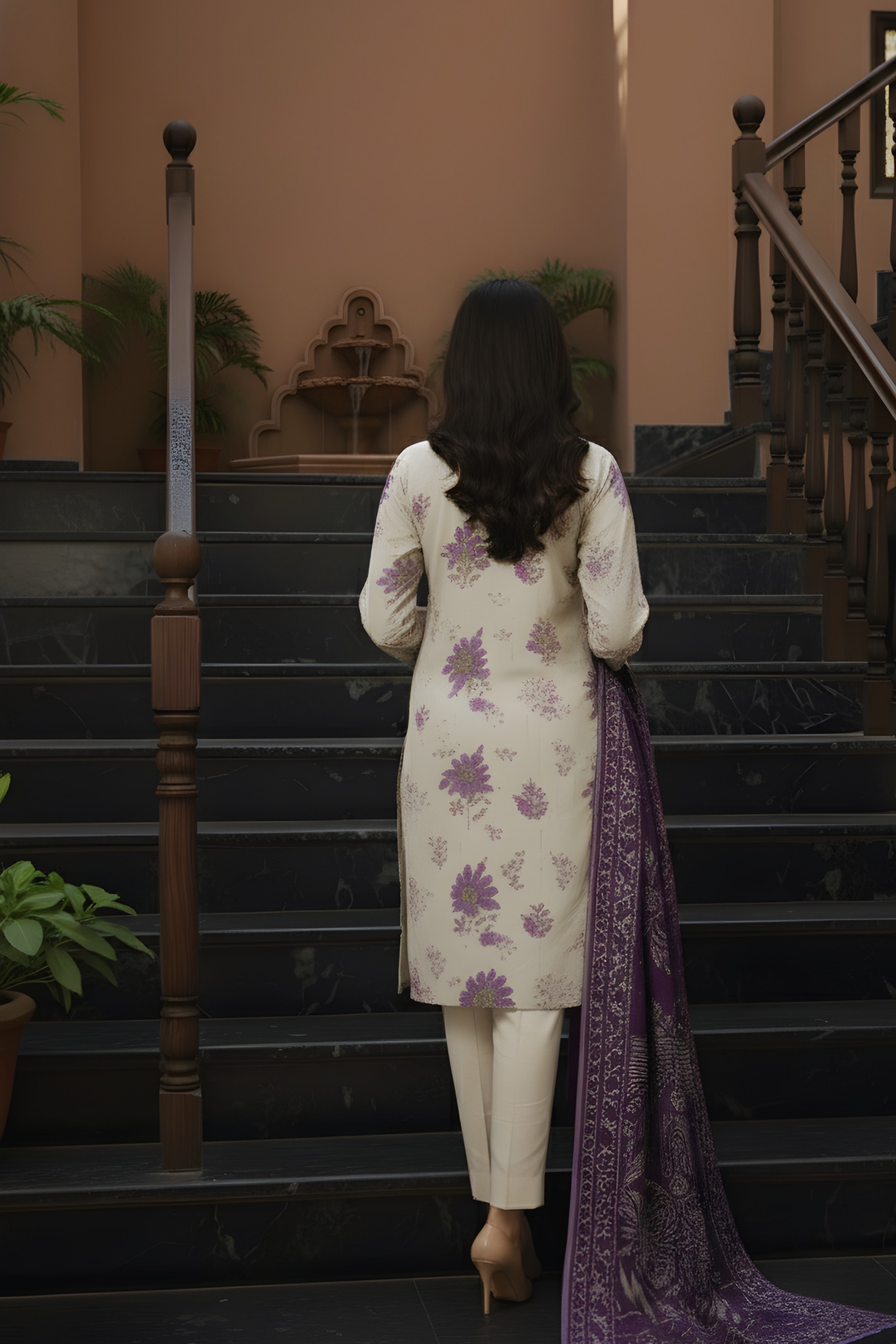 3 Pieces - Marooj Unstitched Off White Printed Khaddar Suit