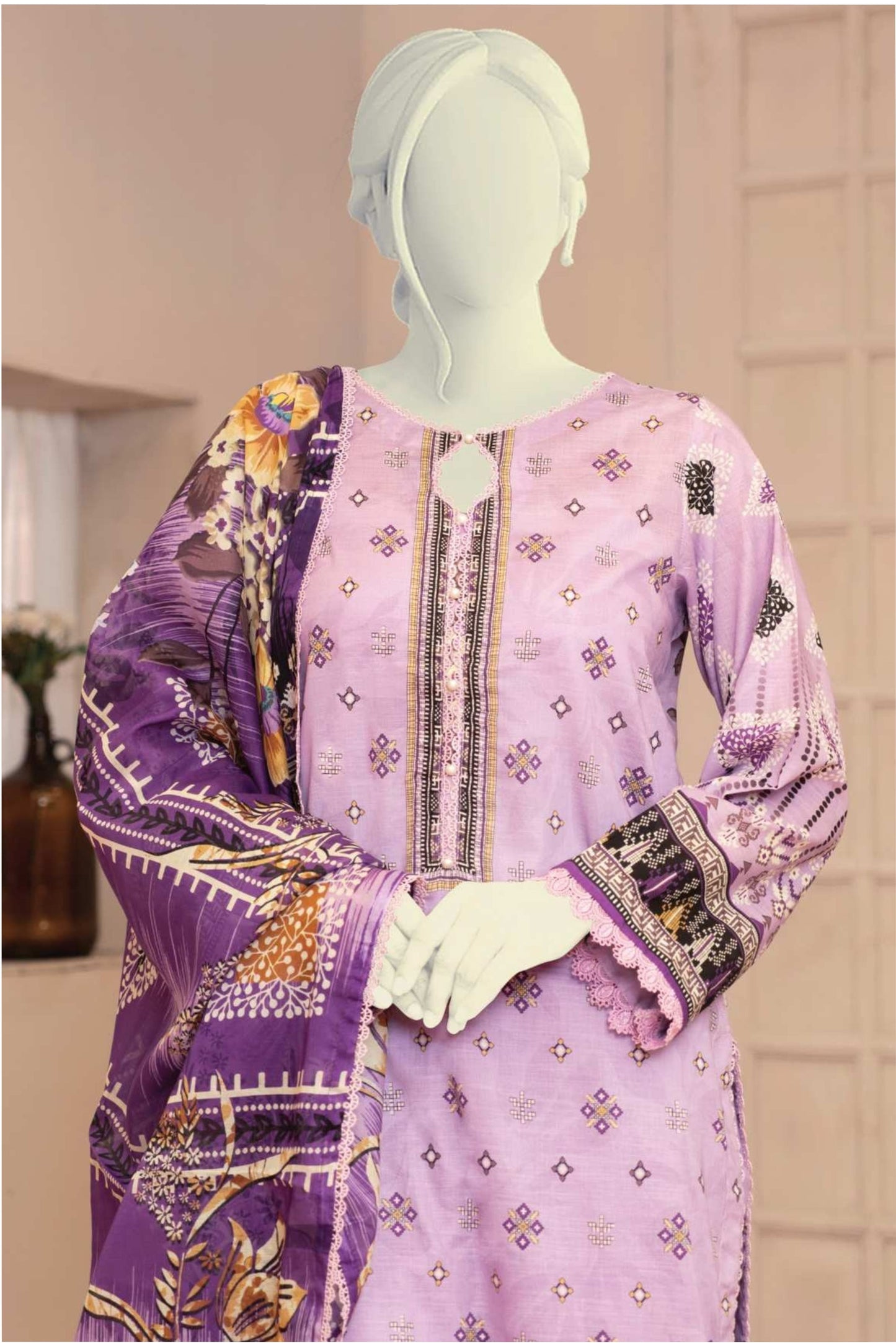 3 Pieces - Murashee Unstitched Light Purple Printed Lawn Suit