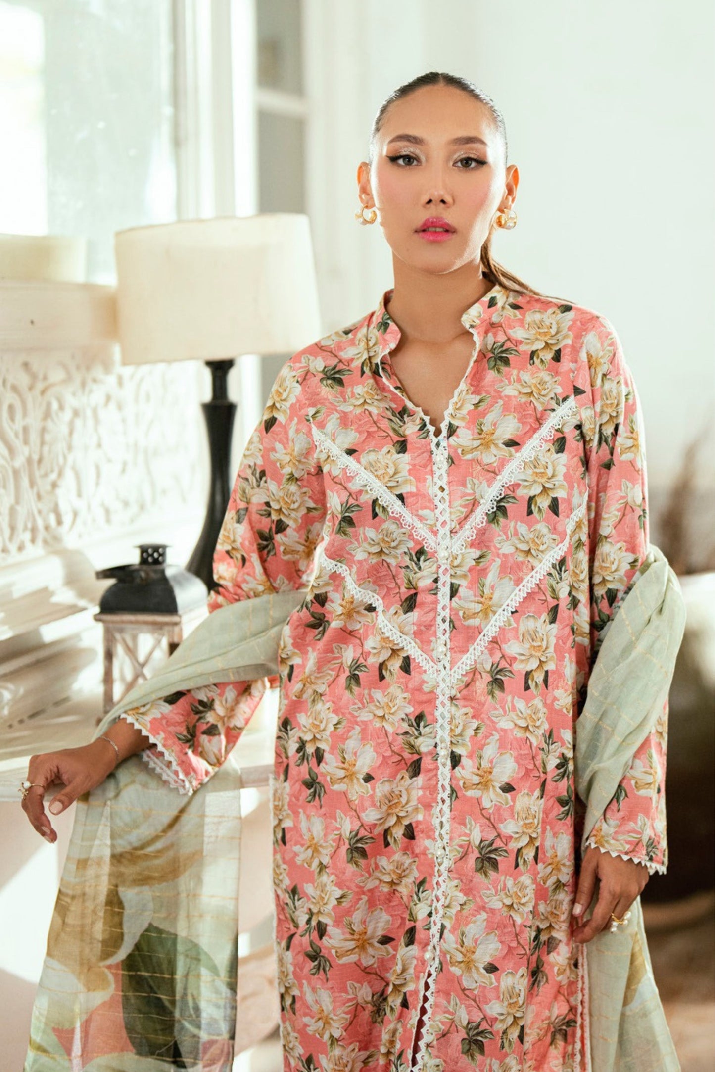 3 Pieces - Regalia Unstitched Baby Pink Jscquard Cambric Suit