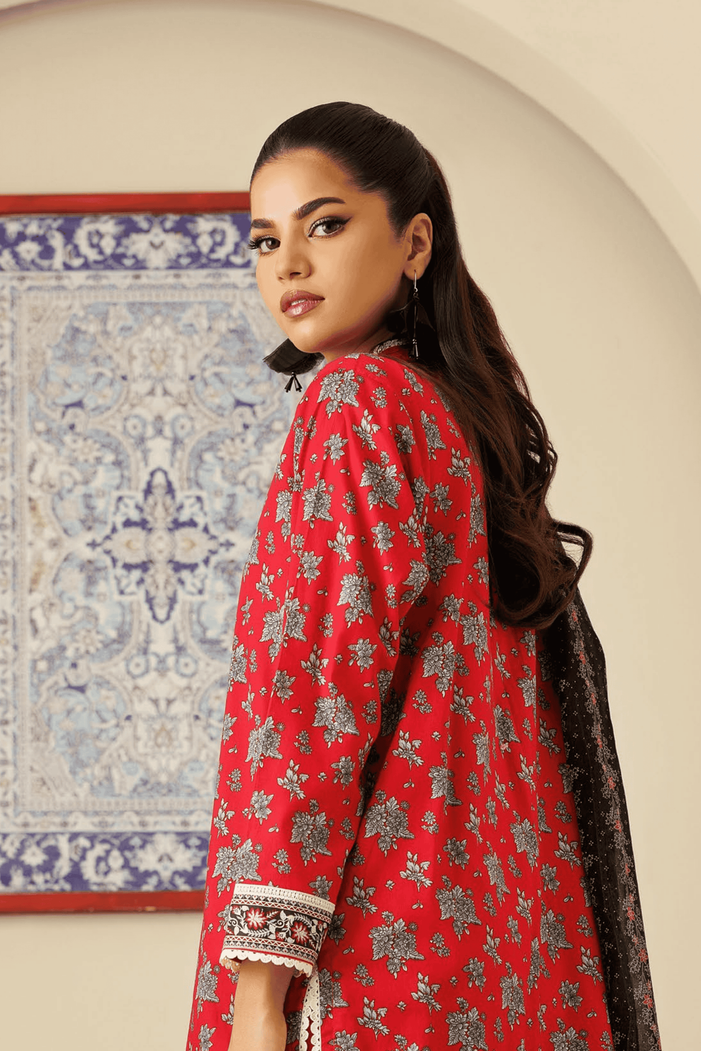3 Pieces - Orient Unstitched Red Printed Lawn Suit