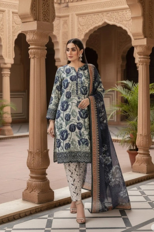 3 Pieces - Marooj Unstitched White BanaDora Linen Suit