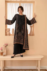 3 Pieces - Raabi  Unstitched Black Printed Ladies Linen Suit