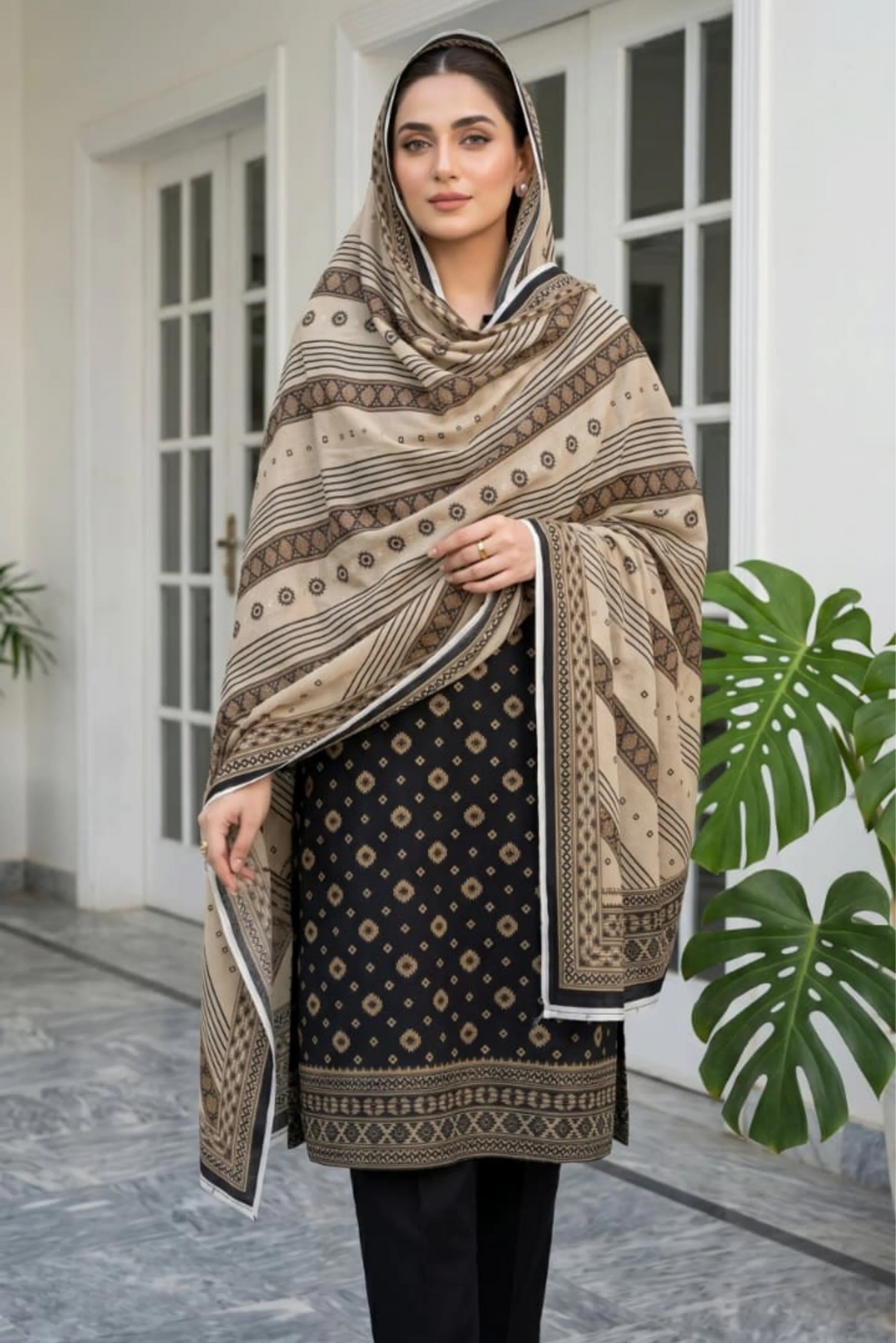 3 Pieces - Sohni Dharti Unstitched Black And White Ladies Lawn Suit