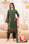3 Pieces - Raabi Unstitched Green Print Lawn Suit