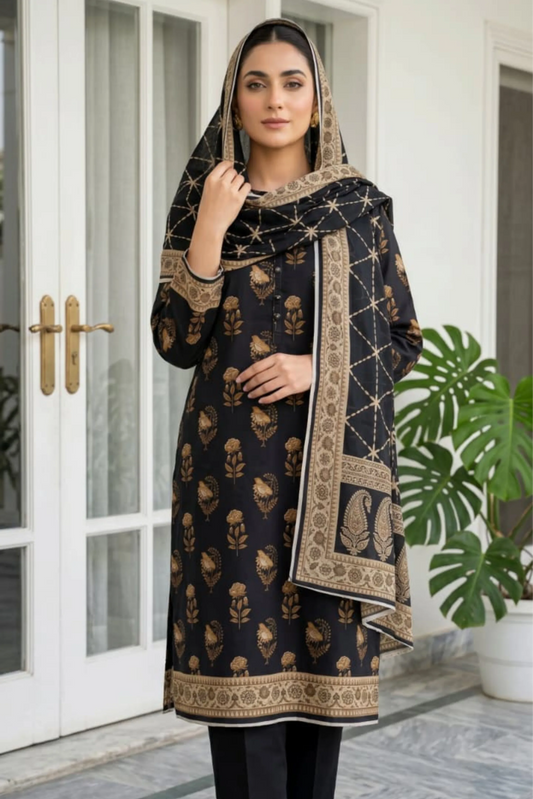 3 Pieces - Sohni Dharti Unstitched Black Ladies Lawn Suit