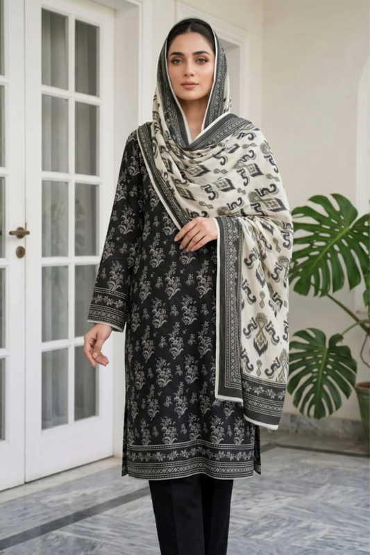 3 Pieces - Sohni Dharti Unstitched Black Ladies Lawn Suit