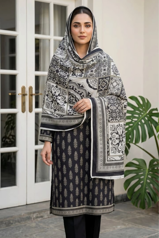 3 Pieces - Sohni Dharti Unstitched Black Ladies Lawn Suit