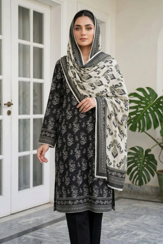 3 Pieces - Sohni Dharti Unstitched Black Ladies Lawn Suit