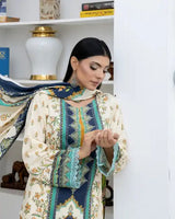 3 Piece - Marooj Unstitched off White BanaDora Linen Suit