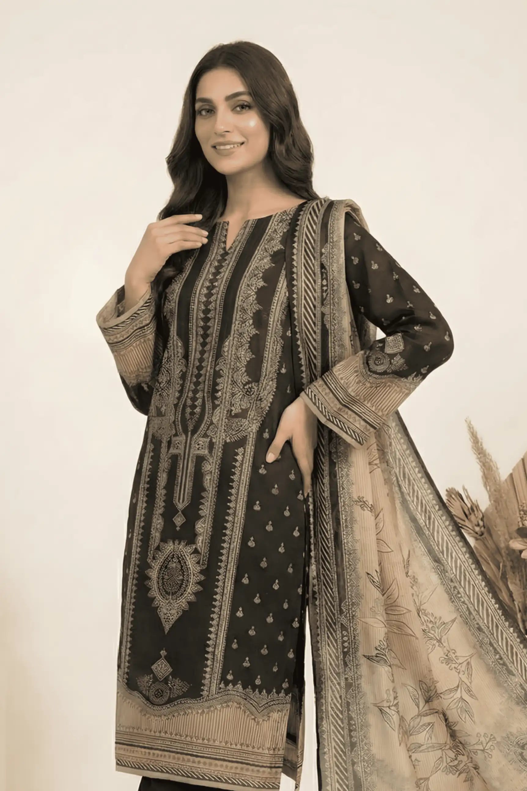 3 Pieces - Marooj Unstitched Garish Black Transliminor Magic Print Lawn Suit
