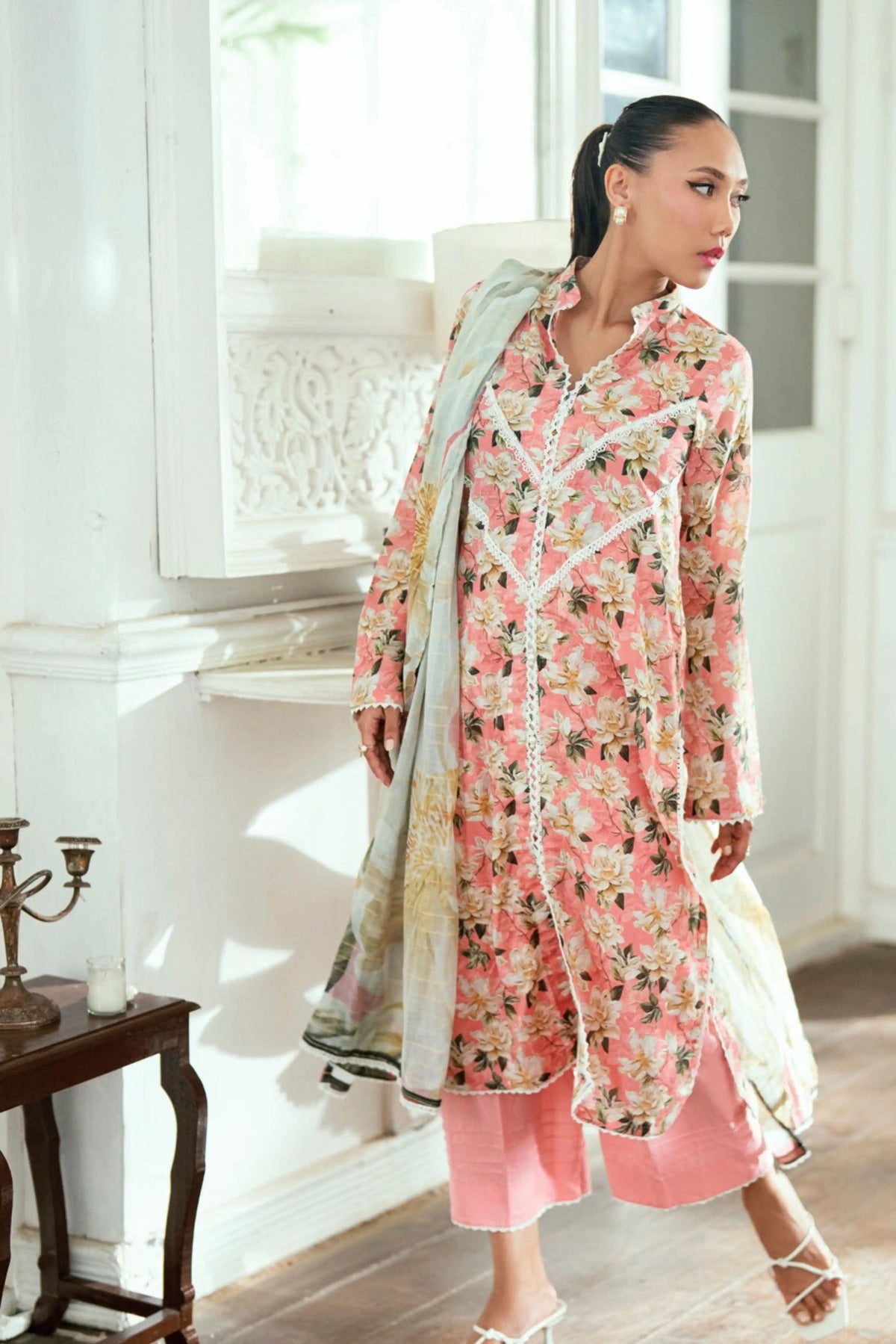 3 Pieces - Regalia Unstitched Baby Pink Jscquard Cambric Suit