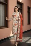 3 Pieces - Marooj Unstitched Cream Printed Khaddar Suit