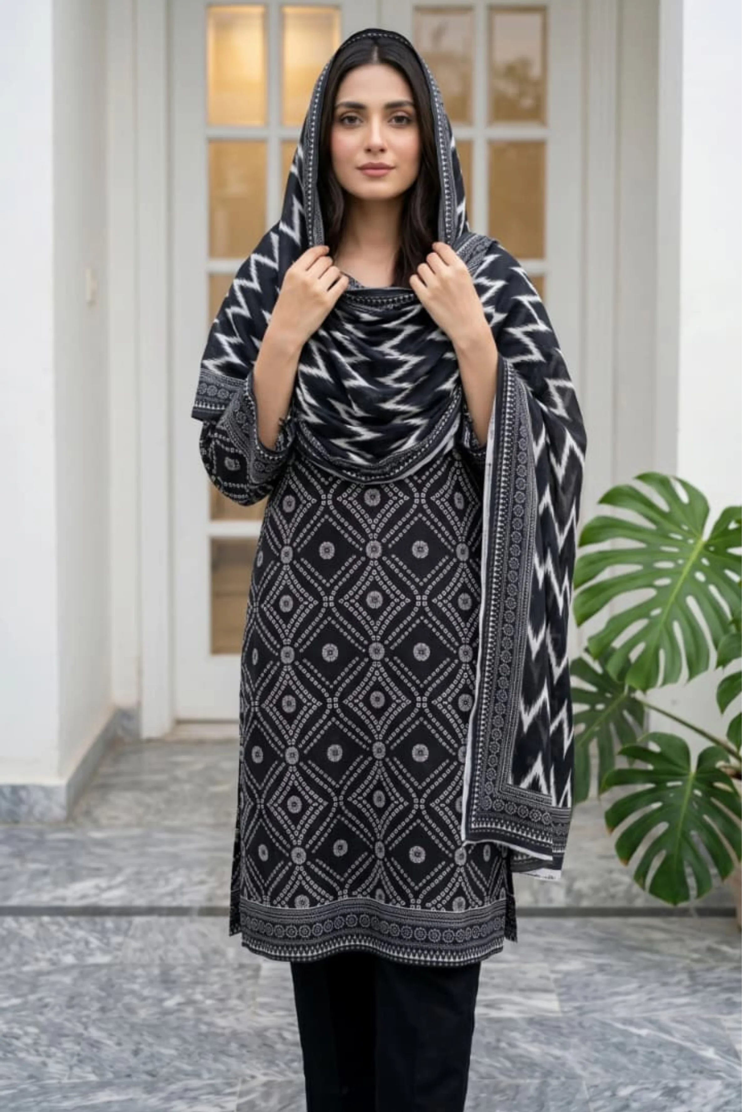 3 Pieces - Sohni Dharti Unstitched Black Ladies Lawn Suit