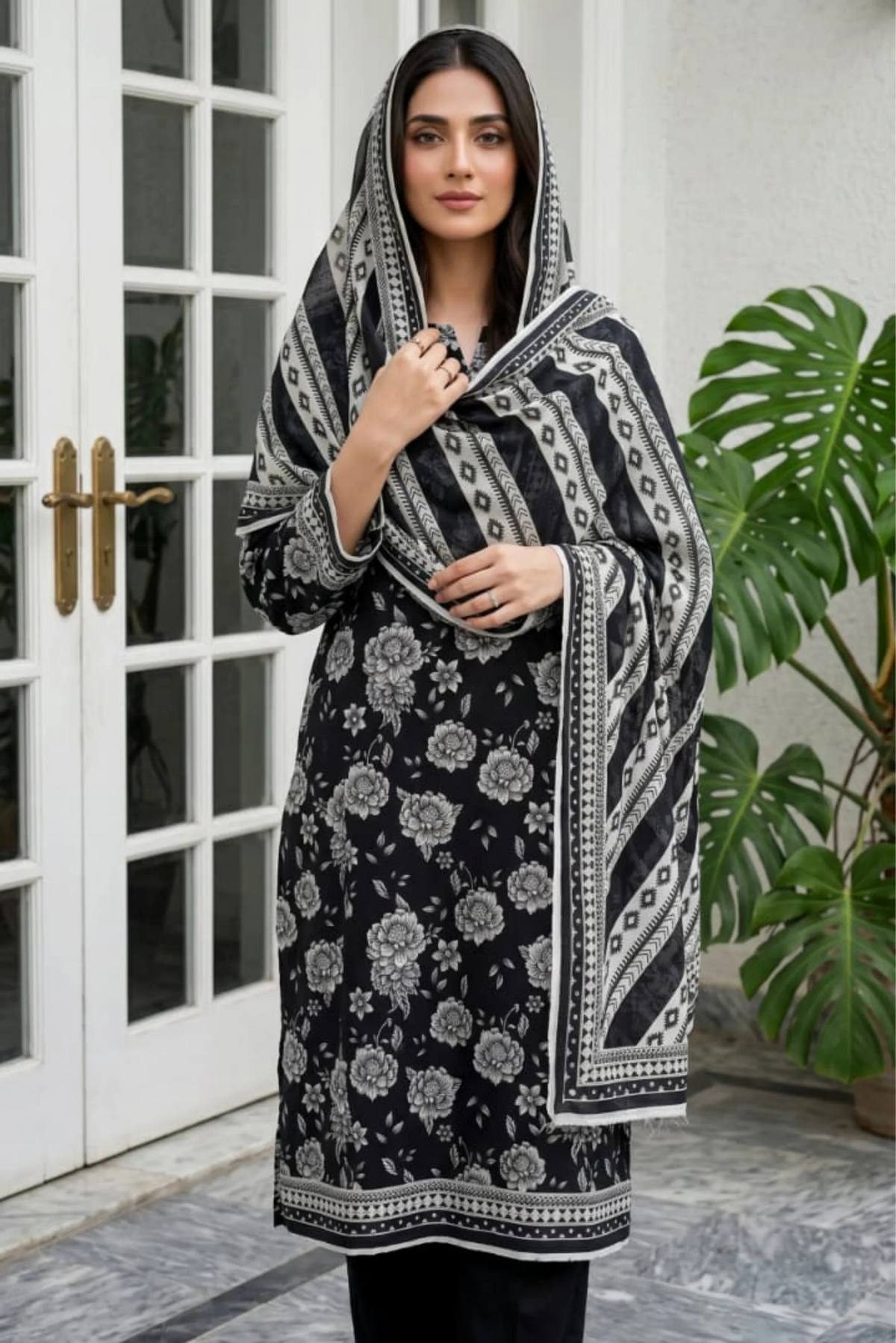 3 Pieces - Sohni Dharti Unstitched Black Ladies Lawn Suit