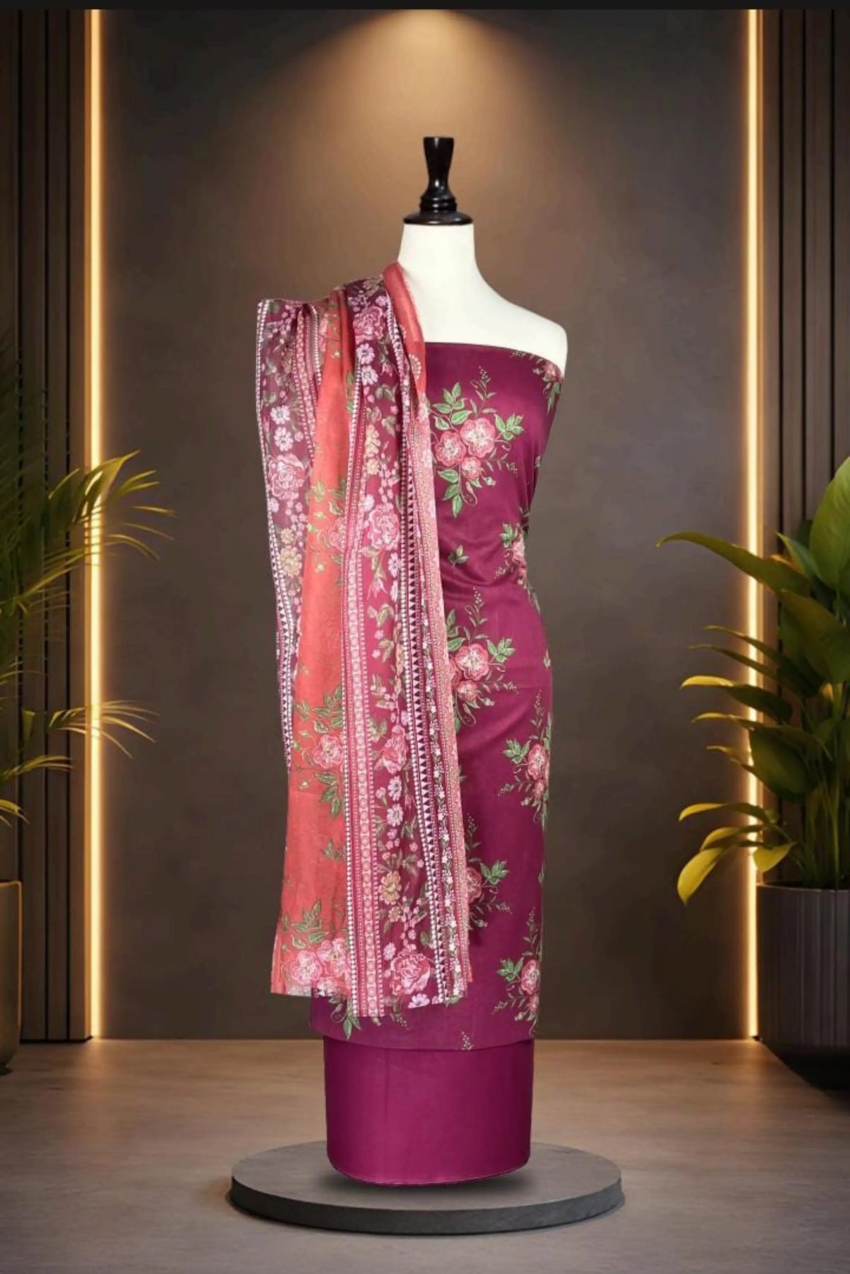 3 Pieces - Rijja By Murashe Unstitched Maroon Ladies Lawn Suit