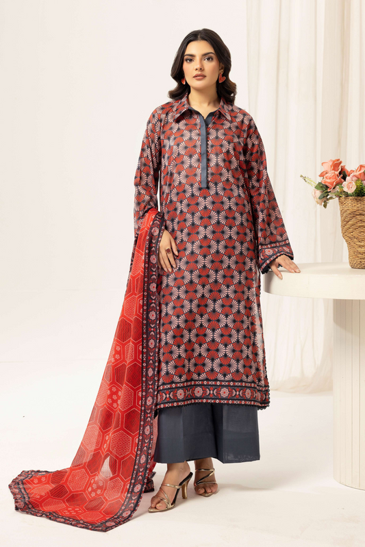 3 Pieces -  Haya By Legends Unstitched Dark Gray Printed Lawn Suit