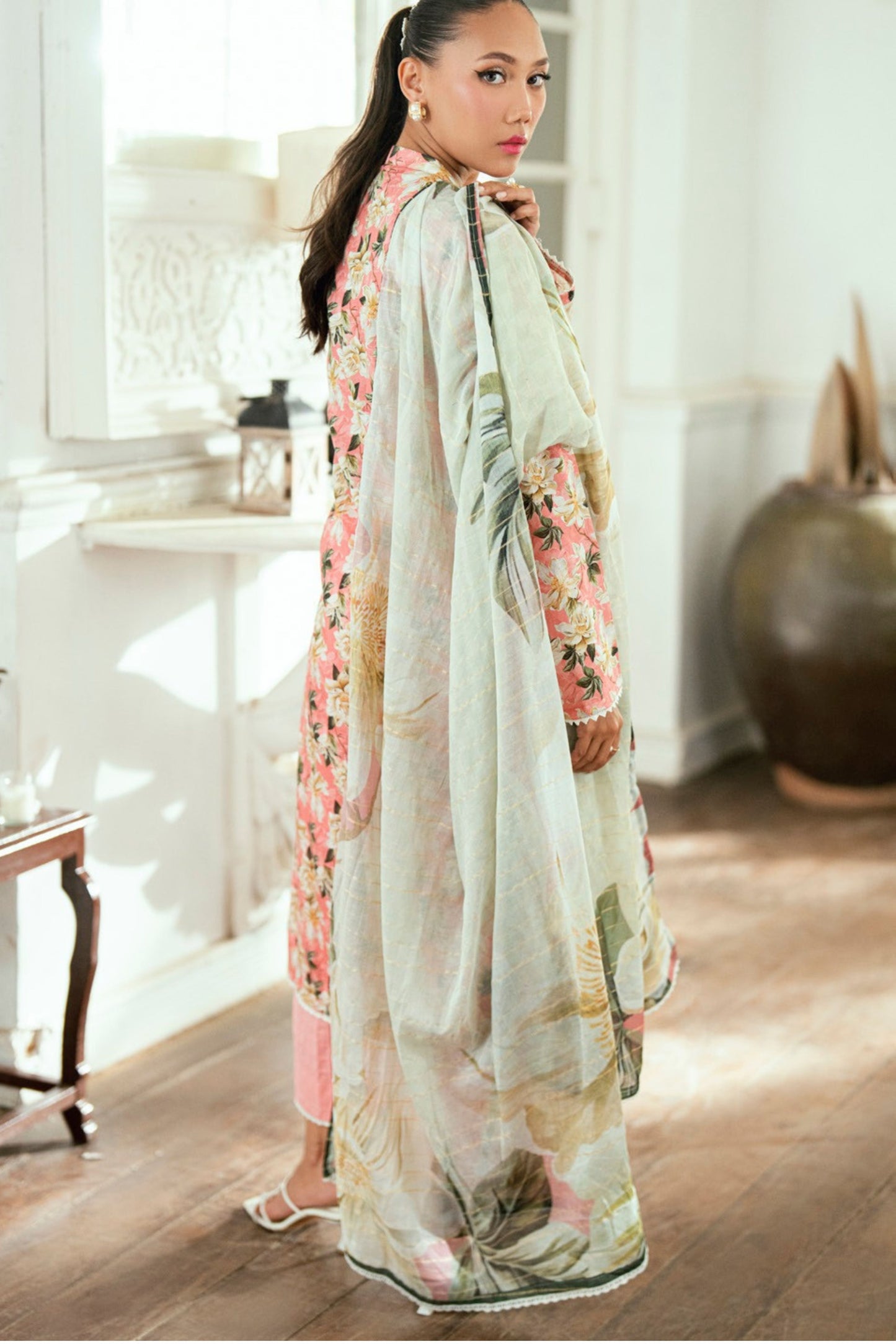 3 Pieces - Regalia Unstitched Baby Pink Jscquard Cambric Suit