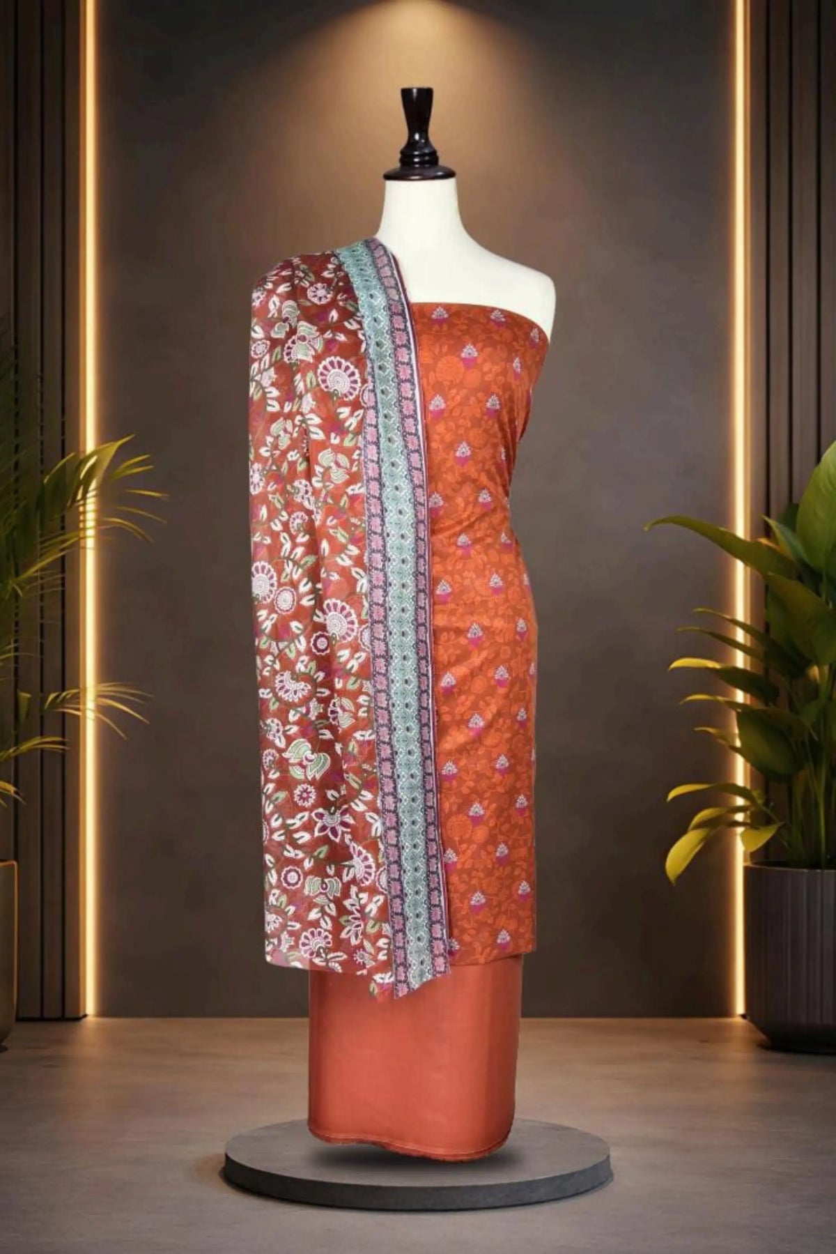 3 Pieces - Rijja By Murashe Unstitched Orange Ladies Lawn Suit