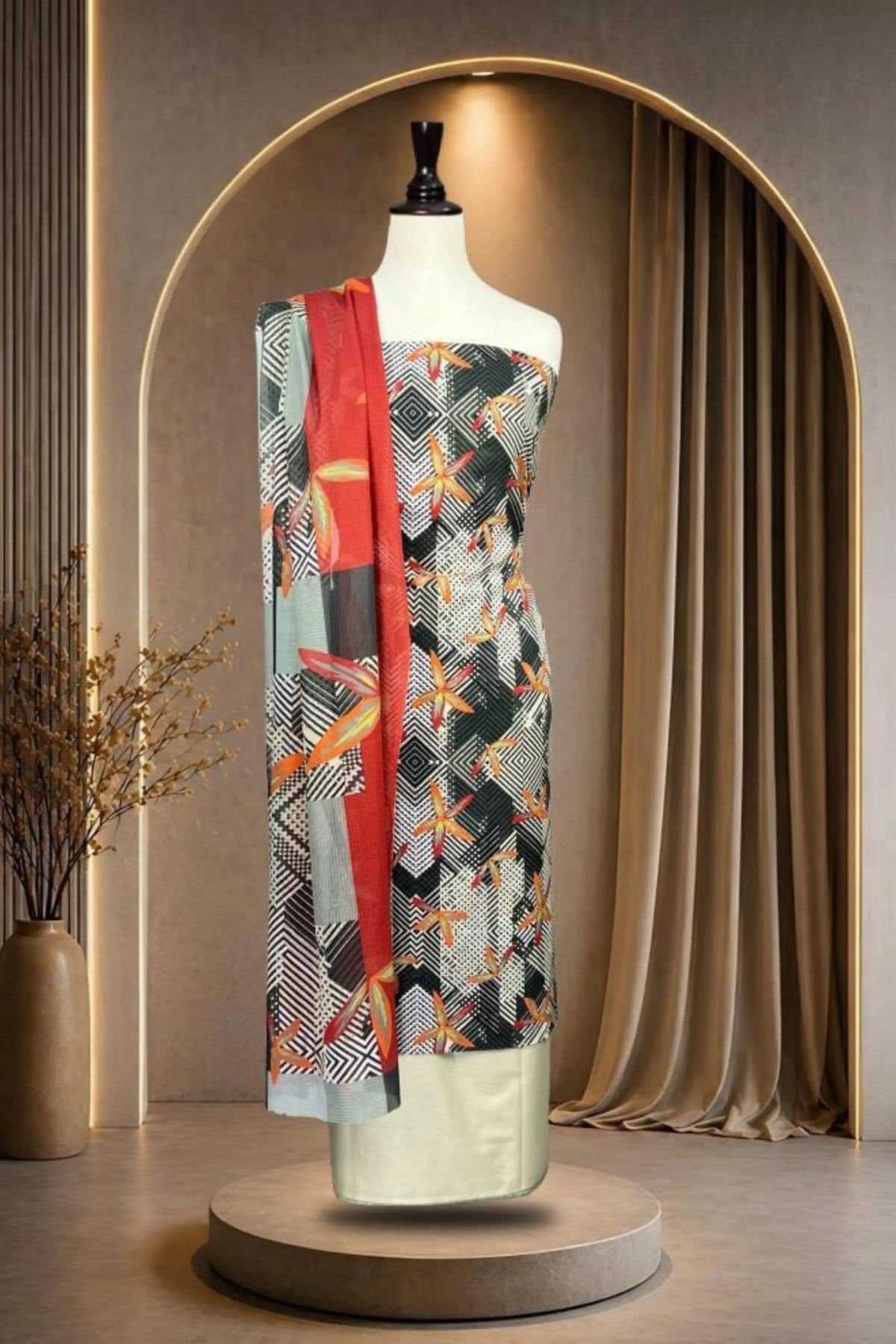 3 Pieces - Rijja By Murashe Unstitched Skin Ladies Lawn Suit