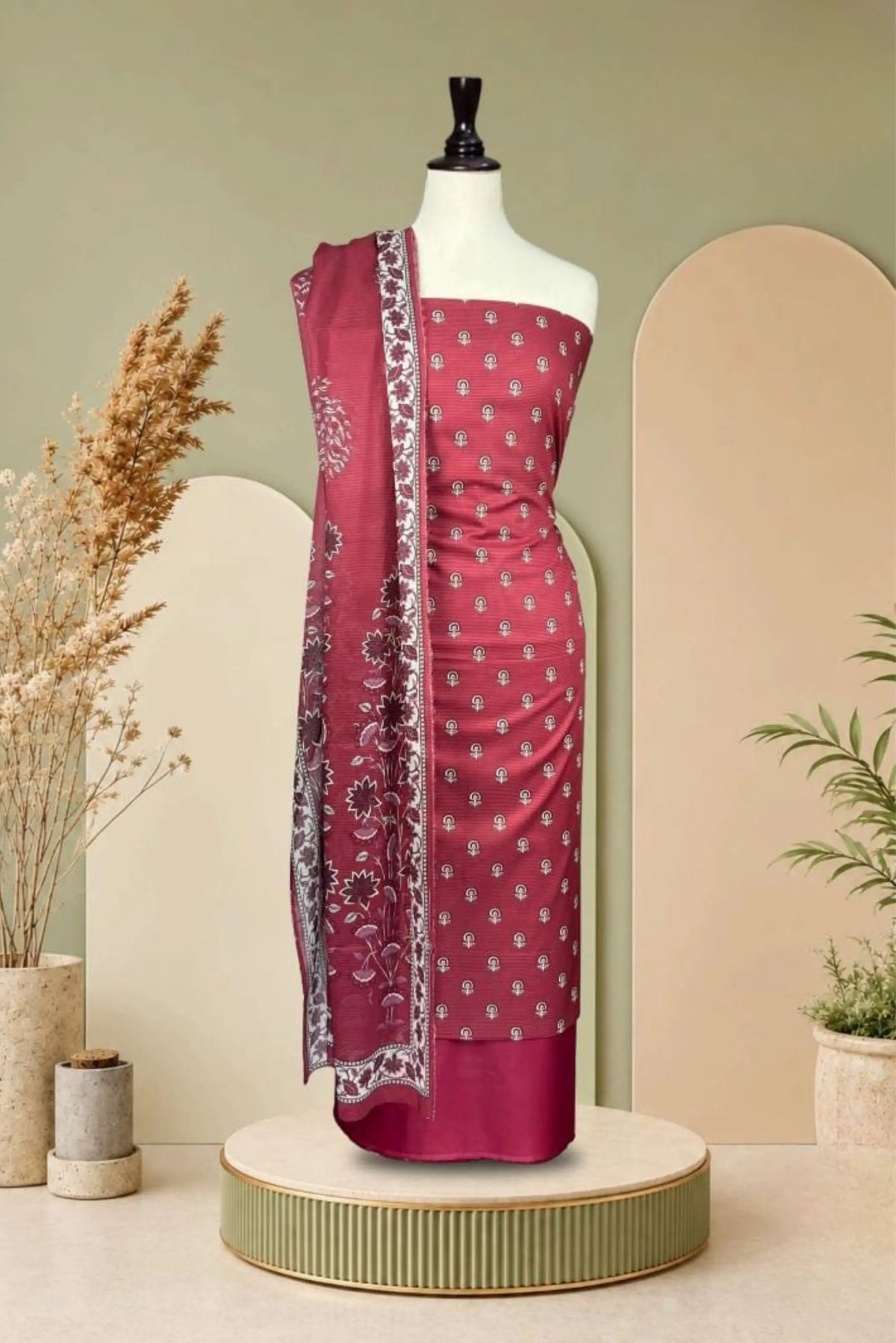 3 Pieces - Rijja By Murashe Unstitched Red Ladies Lawn Suit