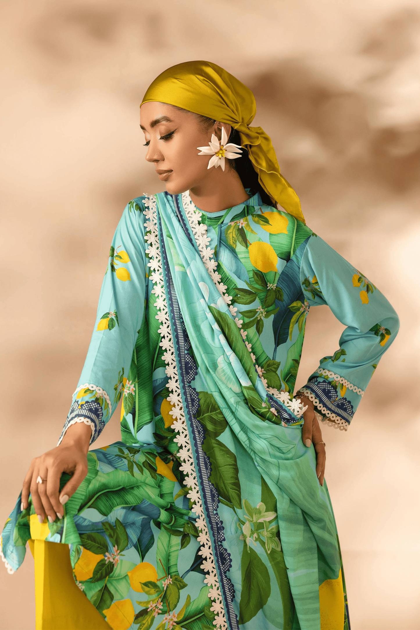 3 Pieces - Rangreza Unstitched Parrot Printed Linen Suit