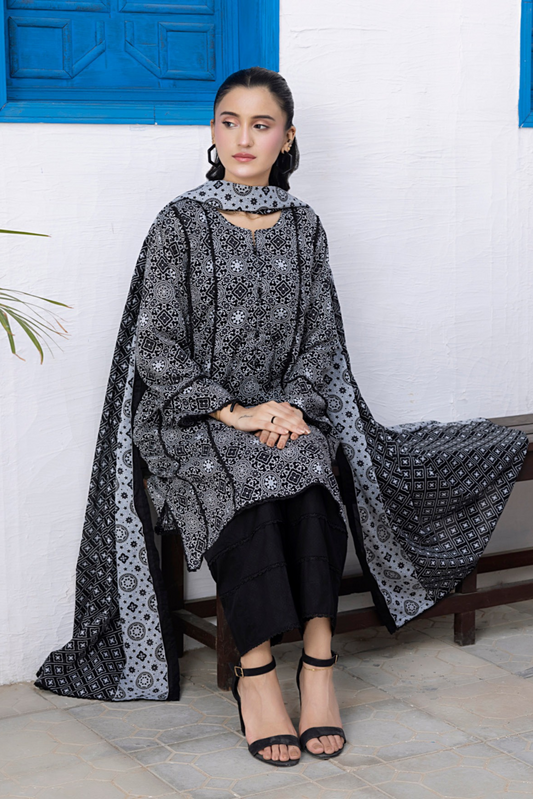 3 Pieces - Regalia Unstitched Black Print Lawn Suit  m