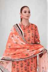 3 Piece - Mahi Unstitched Orange Ladies Print Lawn Suit