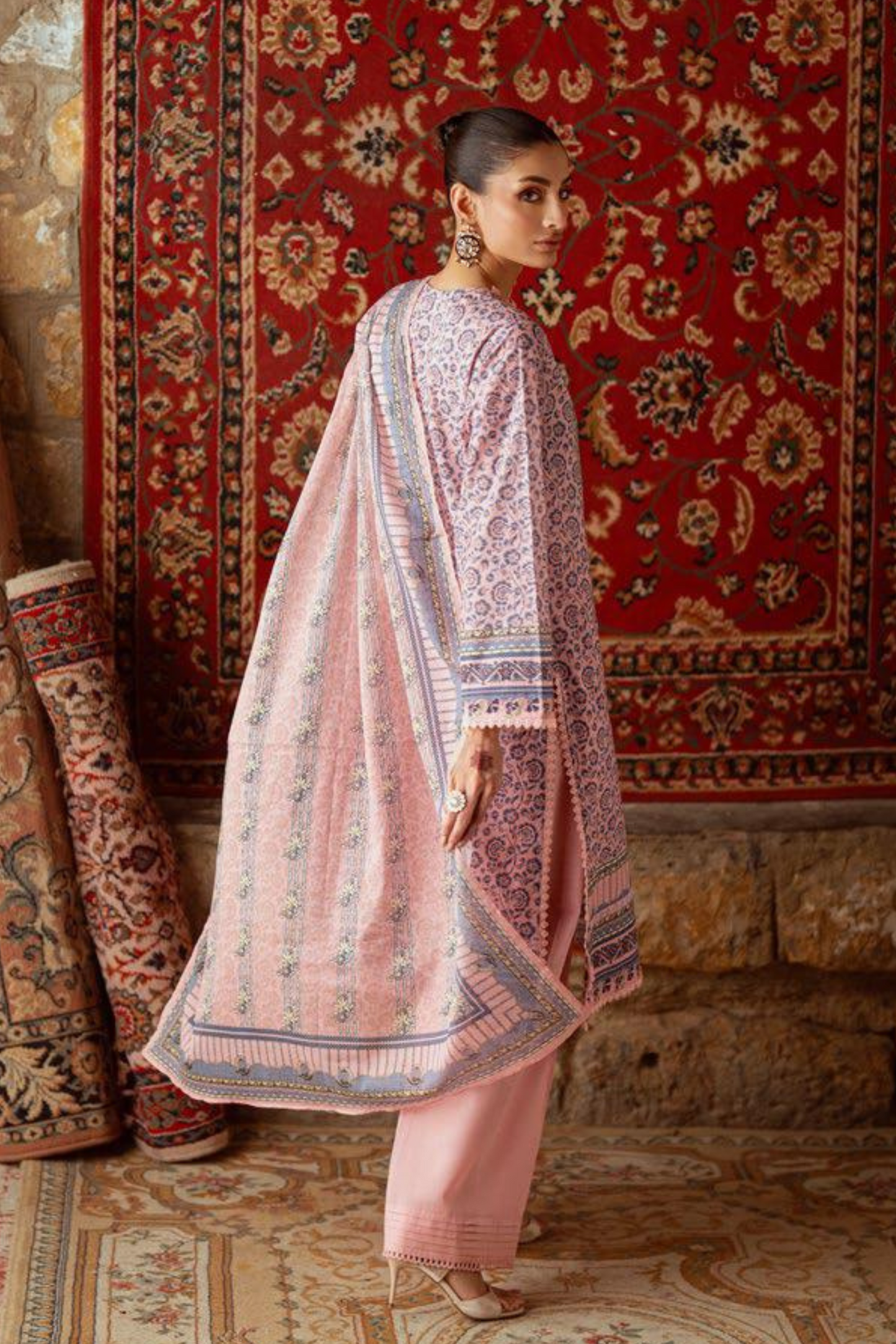 3 Pieces - GulAhmad Unstitched Soft Pink Printed Lawn Suit