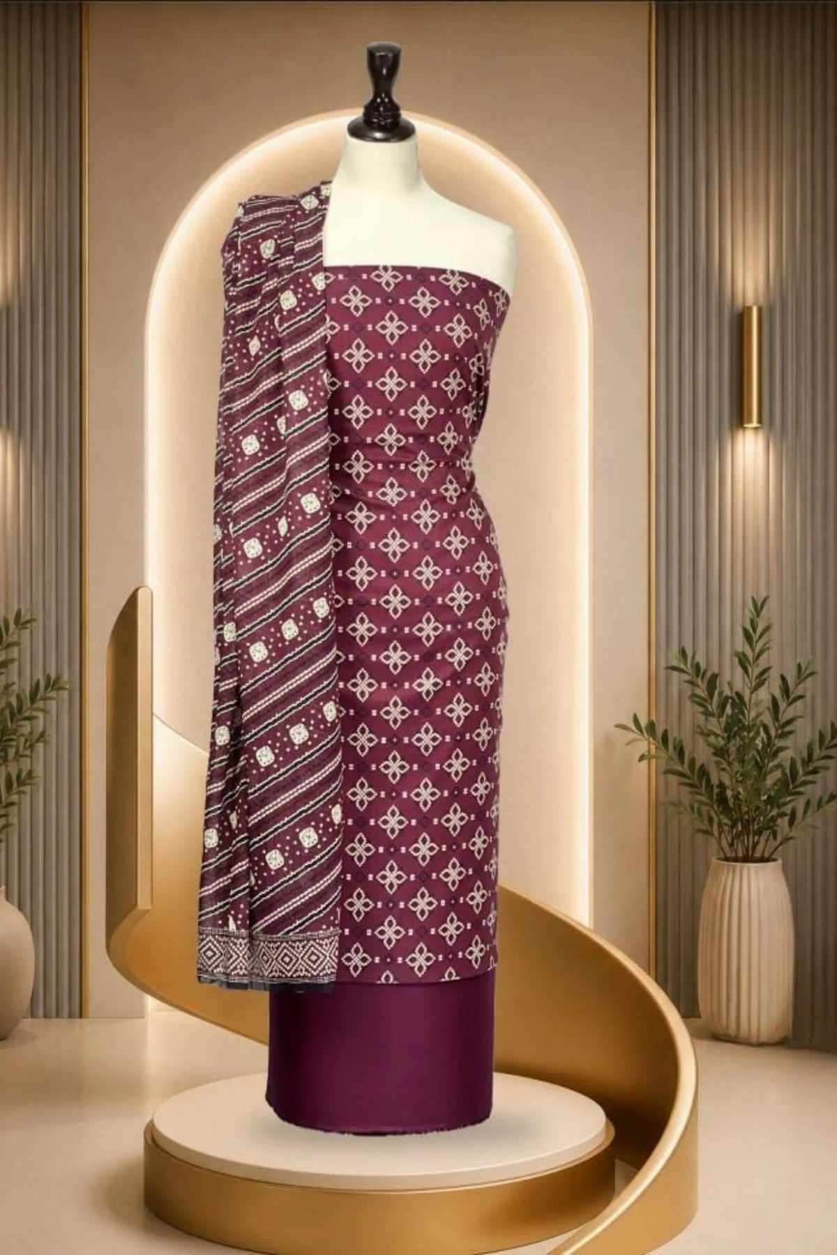 3 Pieces - Rijja By Murashe Unstitched Maroon Ladies Lawn Suit