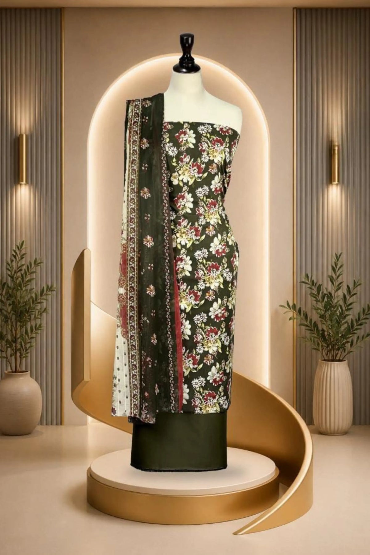 3 Pieces - Rijja By Murashe Unstitched Mehndi Ladies Lawn Suit