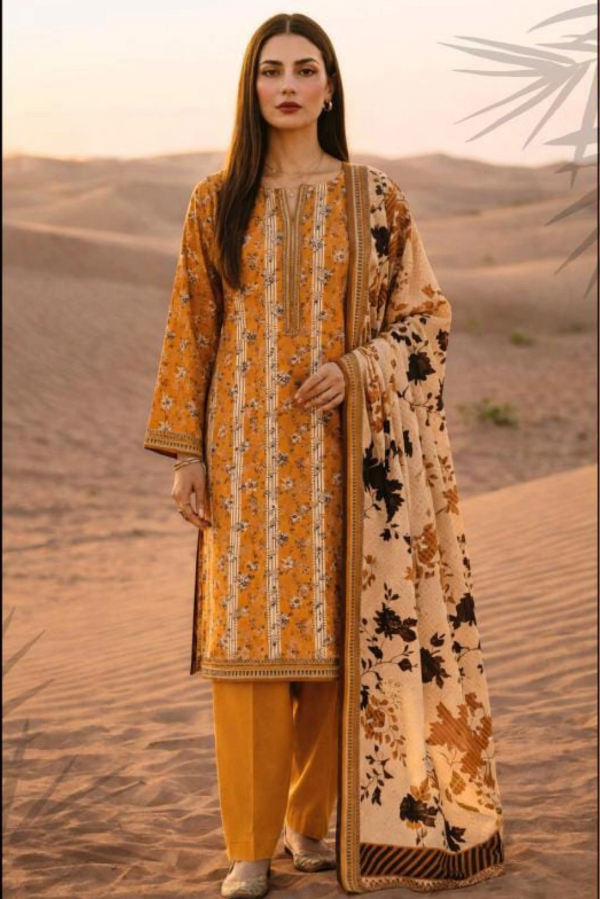 3 Pieces - Janan Unstitched Mustard Printed Lawn Suit