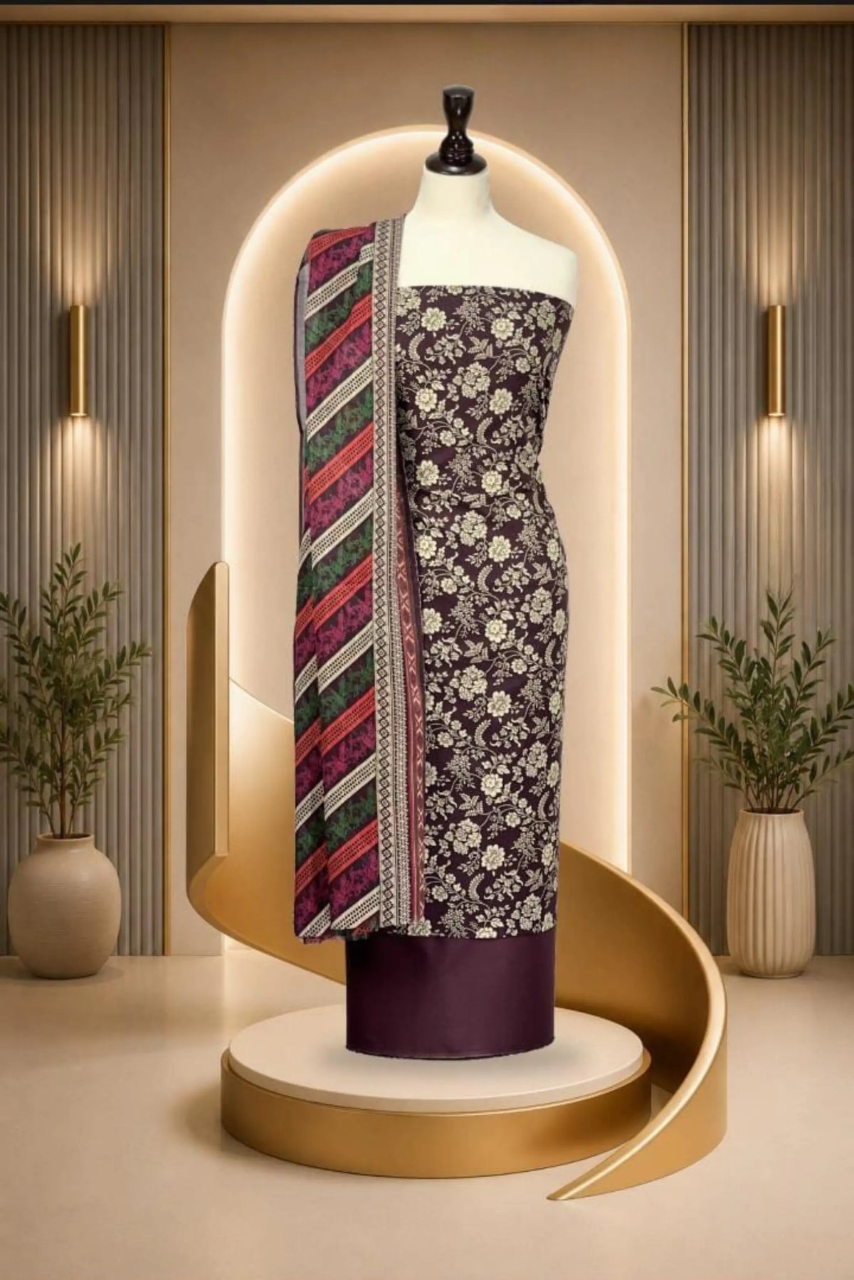 3 Pieces - Rijja By Murashe Unstitched Maroon Ladies Lawn Suit