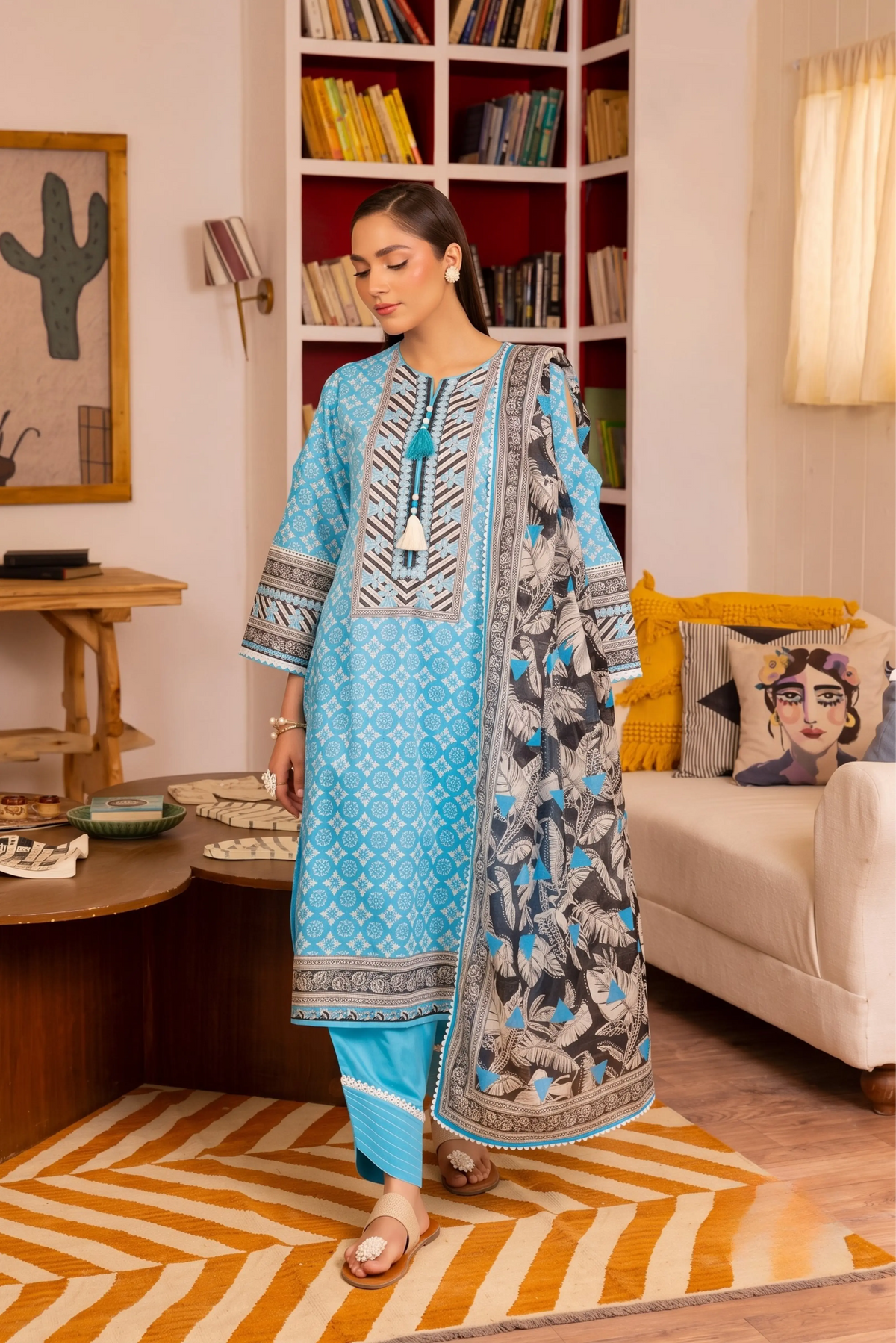 3 Pieces - GulAhmad Unstitched Blue Ladies  Printed Lawn Suit