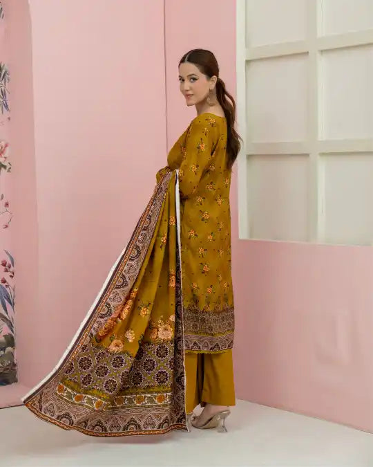 3 Pieces - Marooj Unstitched Mustard BanaDora Linen Suit