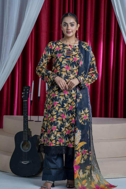 3 Pieces - B&C Unstitched Tiger Printed Lawn Suit