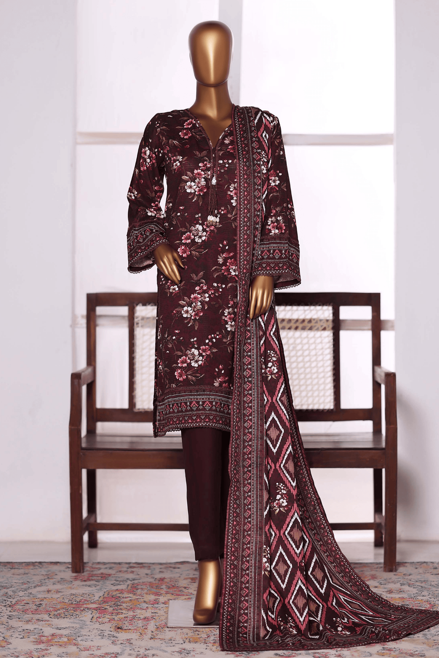 3 Pieces - Riwayat Unstitched Dark Brown Dobby Viscose Suit