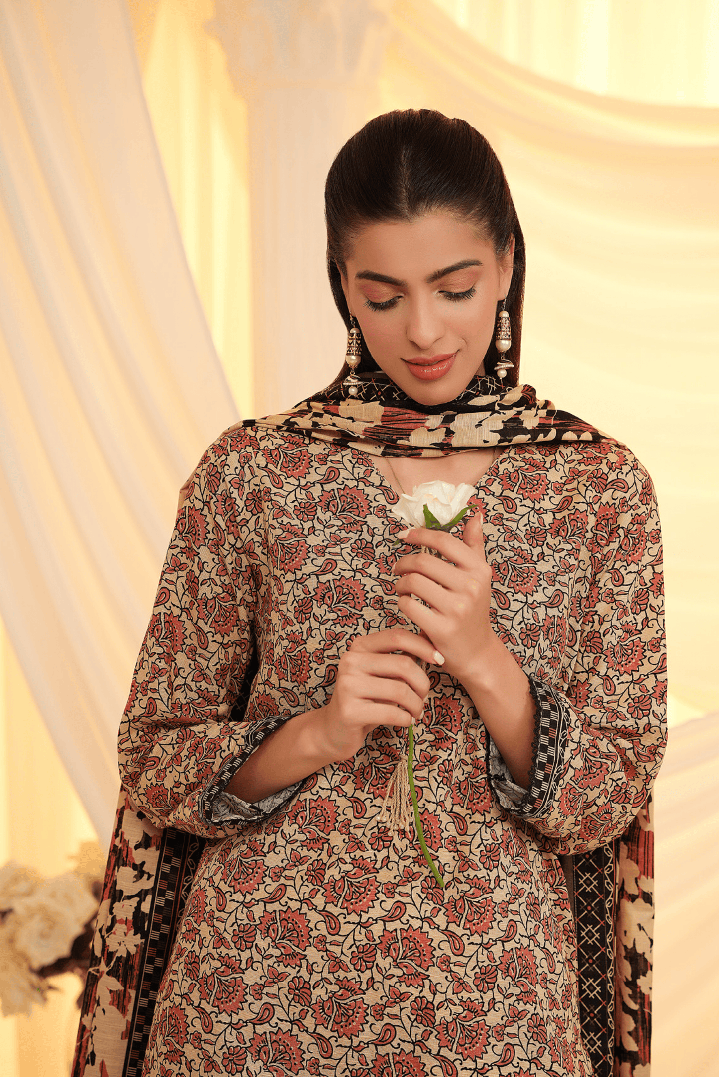 3 Pieces - Regalia Unstitched Skin Printed Khaddar Suit