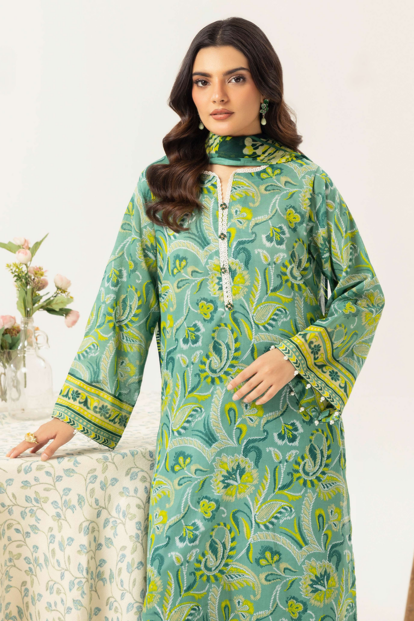 3 Pieces - Haya By Legends Unstitched Pale Green Printed Lawn Suit