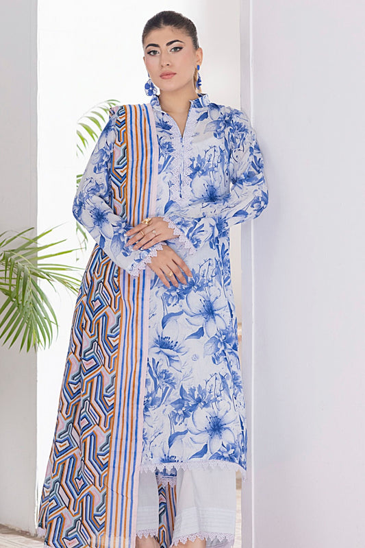 3 Pieces - Regalia Unstitched Sky Blue Printed Lawn Suit