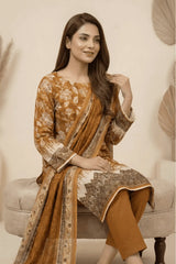 3 Pieces - Marooj Unstitched Mustard Transliminor Magic Print Lawn Suit