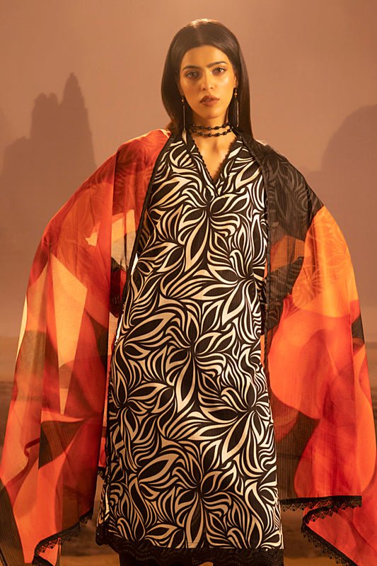 3 Pieces - Regalia Unstitched Black & White Mid Summer Cotton Suit
