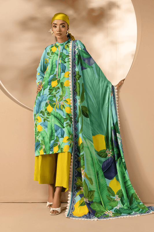 3 Pieces - Rangreza Unstitched Parrot Printed Linen Suit