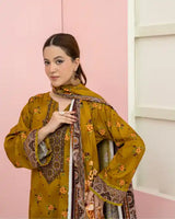 3 Pieces - Marooj Unstitched Mustard BanaDora Linen Suit
