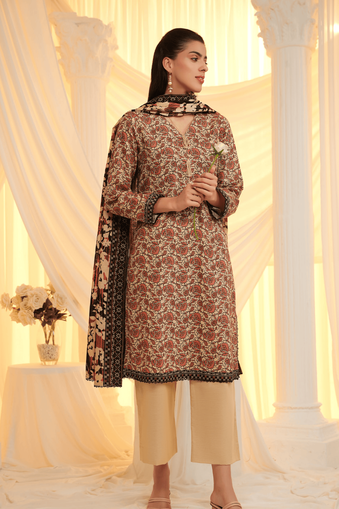 3 Pieces - Regalia Unstitched Skin Printed Khaddar Suit